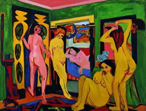 Prints of Bathers in a room, 1909-after 1926. Found in the Collection of Saarlandmuseum, Saarbrücken. Artist Kirchner, Ernst Ludwig (1880-1938). (Photo by Fine Art Images/Heritage Images via Getty Images) Raw Rhythms: The Electric World of Ernst Ludwig Kirchner: Bathers In A Room