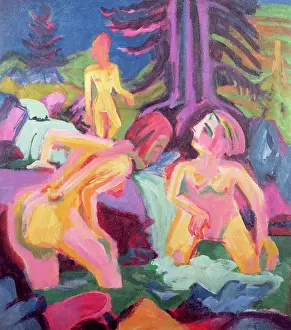 Prints of Stadtisches Museum, Mulheim, Germany Raw Rhythms: The Electric World of Ernst Ludwig Kirchner: Three Bathers in a Stream