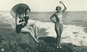 Time Captured: Vintage Art: Bathing Beauties, Collectible Silent Film Card, Mack Sennett Comedies, 1920s