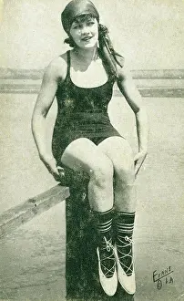 Time Captured: Vintage Art: Bathing Beauty, Collectible Silent Film Card, Mack Sennett Comedies, 1920s