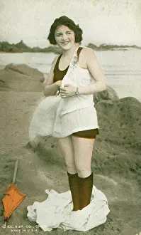 Time Captured: Vintage Art: Bathing Beauty, Collectible Silent Film Card, Mack Sennett Comedies, 1920s