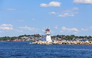 Lighthouse Prints: Battery Point Breakwater Lighthouse with Lunenburg in the background -Nova Scotia