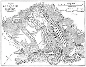 Danube River Collection: Battle of Blenheim (Hoechstedt) - map drawn in 1880