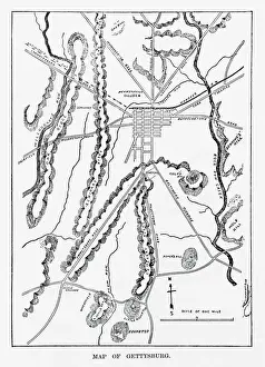 Strategy Prints: Battle of Gettysburg Map, July 3, 1863 Civil War Engraving