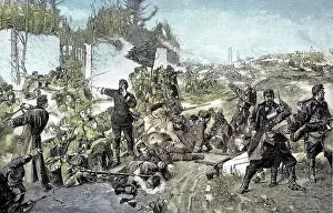 Gardens Prints: Battle of the Queen Olga Grenadier Regiment in the Park of Coeilly