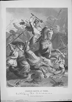 Prints of Engraved scene from the Battle of Tours; Charles Martell battles the Saracens on horseback, 725-735 BC. (Photo by (F. Lewis/Archive Photos/Getty Images) Urban Echoes of America’s Golden Age: Battling The Saracens
