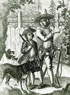 Prints of Bavarian Hiasl, robber and poacher Matthias Klostermayr, 1736-1771, with Tyras boy and Great Dane, engraving after 1771 ImageBROKER Collection Prints: Bavarian Hiasl, robber and poacher Matthias Klostermayr