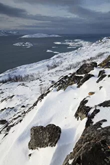 Bay near Somaroy in winter, Tromso, Norway, Europe