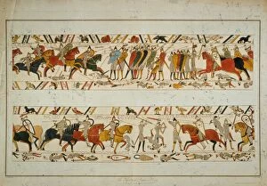 Bayeux Tapestry Gallery: Bayeux Tapestry Scene - King Harolds brothers Gyrth and Leofwine are killed
