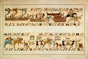 Bayeux Tapestry Gallery: Bayeux Tapestry Scene - William the Conquerors troops land at Pevensey
