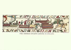 Images Dated 15th March 2018: Bayeux Tapestry showing Norman knights landing in England, 1066