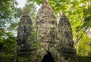 Bayon Prints: The Bayon gate of Angkor Thom the ancient Khmer empire in Siem Reap, Cambodia