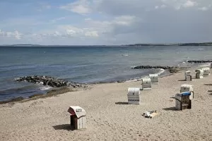 Empty beach chairs on the Baltic coast, Hohwacht, Schleswig-Holstein, Germany