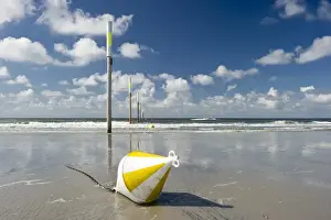 North Frisia Prints: Beach, marker posts and a buoy, St Peter-Ording, Schleswig-Holstein, Germany