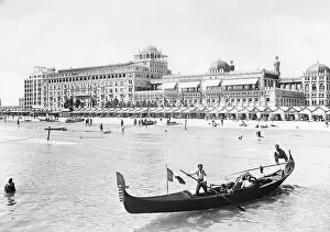 Lodgings Prints: Beach Scene Outside resort Hotel
