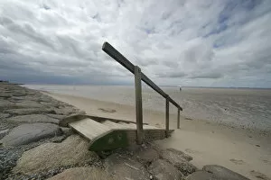Images Dated 10th August 2012: Beach stairs to a small beach on the North Sea, Dagebuell, North Frisia, Schleswig-Holstein