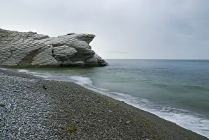 Beach With Unique Rock Formation In Forillon National Park