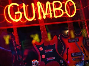 Images Dated 27th March 2010: beale street, city lights, color image, fluorescent light, food, guitars, gumbo, horizontal