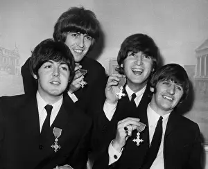 Beatles Prints: The Beatles Holding Medals