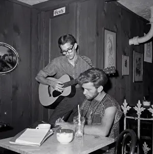 Songwriter Prints: Beatnik Playing Guitar in Cafe