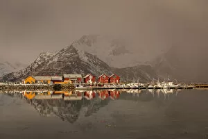 Images Dated 11th March 2018: Beautiful landscape with clouds, fog, water, reflectaion in background at Lofoten Island, Norway