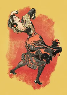 Beautiful spanish woman dancing flamenco en Sevilla art nouveau 1897