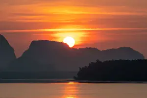 Beautiful sunrise view of fisherman village in Phang nga, Thailand