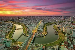 Saigon Prints: Beautiful Sunset over Downtown Saigon - the biggest city in Vietnam