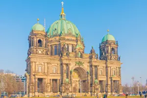 Touristic Prints: Beautiful view of historic Berlin Cathedral (Berliner Dom) at famous Museumsinsel (Museum Island)