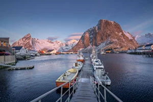 Images Dated 2nd August 2018: Beautiful winter landscape of picturesque harbor with fishing boat