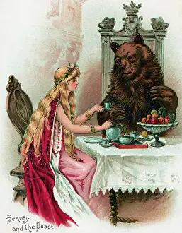 Opposites Prints: Beauty And The Beast Having Tea