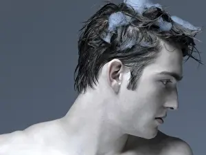 Wash Prints: Beauty portrait of a young man washing his hair