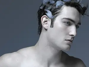 Thoughtful Prints: Beauty portrait of a young man washing his hair