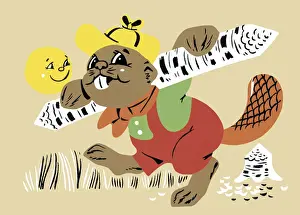 Anima Prints: Beaver Holding Log