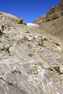 Bedrock polished smoothly by glacial ice below the Tsanfleuron Glacier, Valais, Switzerland, Europe