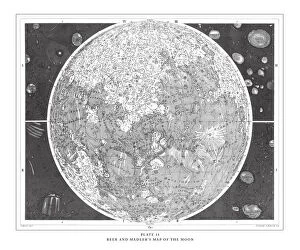 Images Dated 20th August 2019: Beer and Madlers Map of the Moon Engraving Antique Illustration, Published 1851
