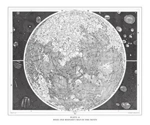 Beer and Madlers Map of the Moon Engraving Antique Illustration, Published 1851