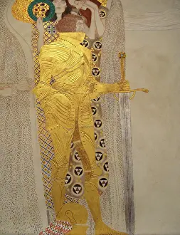 Klimt Prints: The Beethoven Frieze, Detail: Knight in Shining Armor. Artist: Klimt, Gustav (1862-1918)
