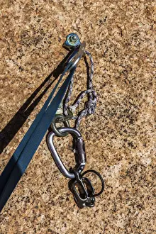 Safeguarding Prints: Belay safety point for climbing in granite Spitzkoppe area, Namibia, Africa