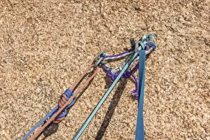 Safeguarding Prints: Belay safety point for climbing in granite Spitzkoppe area, Namibia, Africa