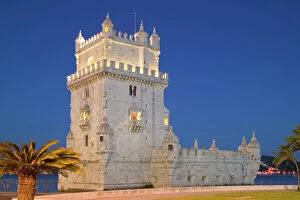 Palm Tree Gallery: Belem Tower, Lisbon, Portugal, UNESCO World Heritage Site, twilight