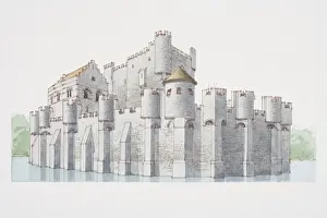 Fortified Wall Prints: Belgium, Ghent, Gravensteen, Counts of Flanders watercastle