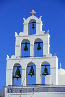 Images Dated 25th August 2012: Bell tower in Oia village, Santorini, Greece
