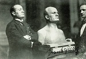 Benito Mussolini near a Bust of Himself