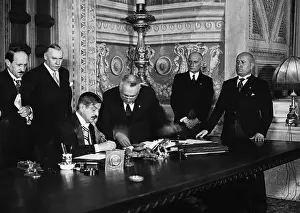 Benito Mussolini and Pierre Laval Signing Pact