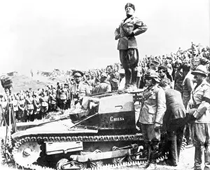 Benito Mussolini Standing on a Tank