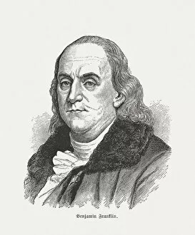 Benjamin Franklin (1706-1790) Gallery: Benjamin Franklin (1706-1790), wood engraving, published in 1884