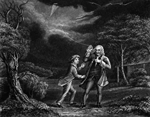 Benjamin Franklin Flying Kite in Storm