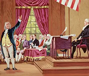 Benjamin Franklin Gesturing and Speaking in Constitutional Convention