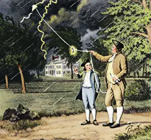 Inventor Prints: Benjamin Franklin Getting Electricity from Lightning